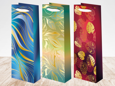 Пакет подарочный ламинированный тиснение фольга, под бутылку, 15х12х36 см, ручка-лента, микс