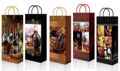 Пакет подарочный ламинированный глянцевый, под бутылку, 12х10х36 см, ПБР06408