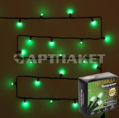 Гирлянда эл. нить 7 м, зеленый, 50 LED "Полусфера" 121-007