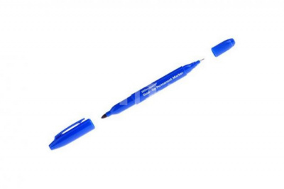 Маркер перманентный двухсторонний круглый 0,8 мм, синий, OfficeSpace 