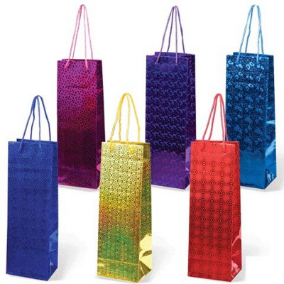 Пакет подарочный голография, под бутылку, 12х8х36 см, микс