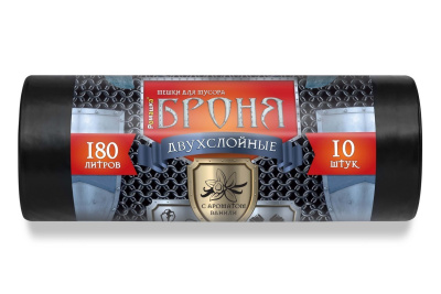 Мешок ПВД д/мусора, 90x110 см (180 л), 60 мкм, 10 шт, рулон "Броня", черный, ППК