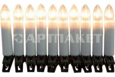 Гирлянда эл. нить 2 м, 10 ламп, IP20, "10 Свечей" белый теплый, зеленый провод 4410