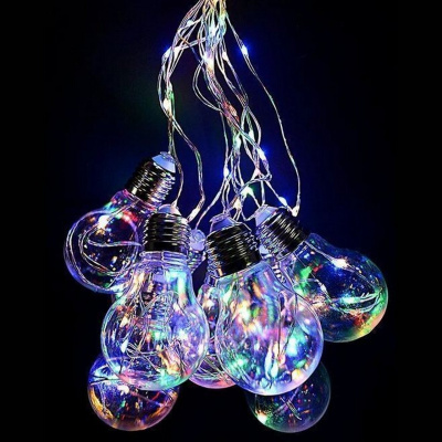 Гирлянда эл. бахрома 3 м, мультицвет, 10 LED "Лампочка"