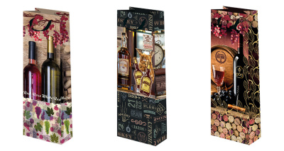 Пакет подарочный ламинированный матовый, под бутылку, 12х8х36 см, ручка-лента, микс