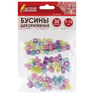 Бусины для творчества “Микс №1“ 30 гр, 6 цветов, пастель 661253