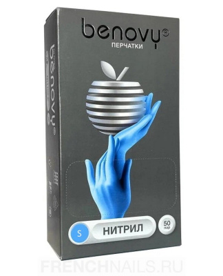 Перчатки нитрил, неопудренные, нестерильные, голубые, р-р S, "Benovy", 50 пар/кор