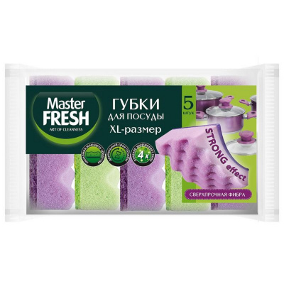 Губки д/мытья посуды XL-размер Strong effect, 5шт Master FRESH