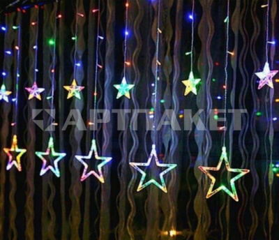 Гирлянда эл. бахрома 3 м (65*40*30), мультицвет, 12 LED "Звезды"