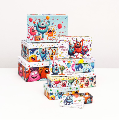 Коробка картон прямоугольная10 14*8,4*4,5см Монстрики